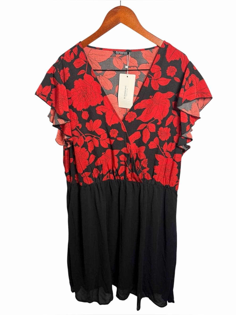 Bloomchic Floral Mini Dress in Black & Red Size 22/24W NWT